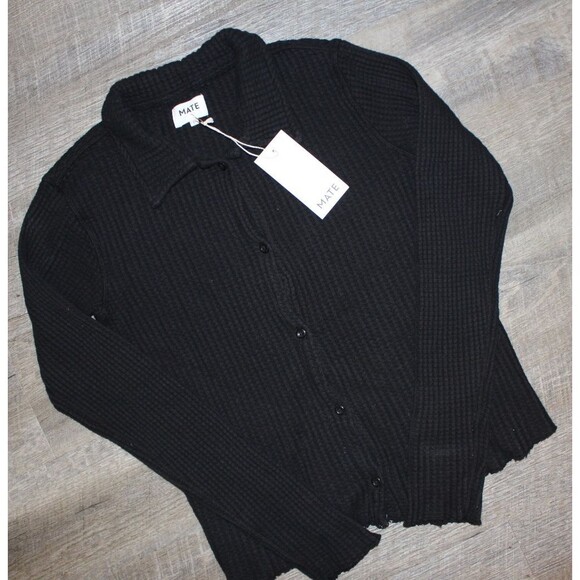 MATE The Label 100% Organic Cotton Waffle Button Down Shirt BLACK SZ L NWT $148 - Picture 1 of 5